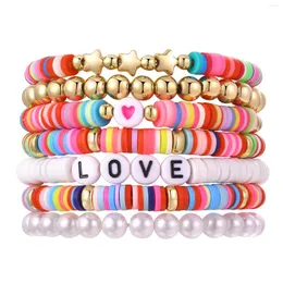 Strand Surfer Bead Bracelet Stretch Colorful Clay Beaded Set Y2K Heart Love Charms Bracelets For Summer Beach Boho Stackable Jewelry