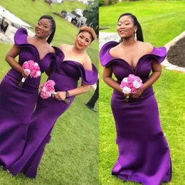 Düğün için Regent Purple Nedime Elbiseleri 2023 İlkbahar Yaz Omuz Saten Kapalı Plus Boyut Hizmetçi Onur Gowns Afrika Nedime Elbise