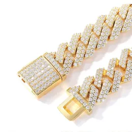 Lyxdesigner smycken kubansk kedja mäns halsband kvinnors guld pläterade 12 14 mm breda 2 rader mousserande diamanter hip hop kedja halsband personlig halsband gåva för män