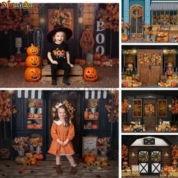 Bakgrundsmaterial Halloween Fotografi Bakgrund Fall Pumpkin Harvest Maple Leaf Family Portrait Kids Birthday Cake Smash Backdrops Autumn Party YQ231003