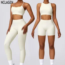 Active Sets Nclagen Quick-Drying Yoga Set Women 's Slim and Beautiful Back Fitness Suit Running Gym Breakable Vest Shorts 레깅스