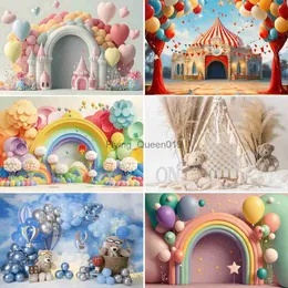 Background Material Laeacco Newborn Baby Birthday Portrait Photography Backdrop Girl Boy Balloons Flowers Indoor Room Photo Background Photostudio YQ231003