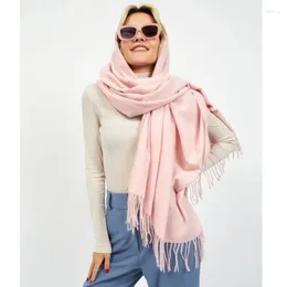 Lenços 200 70cm 2023 outono inverno feminino cashmere cachecol sólido grosso quente borla feminino longo pashmina xale envolve cobertor