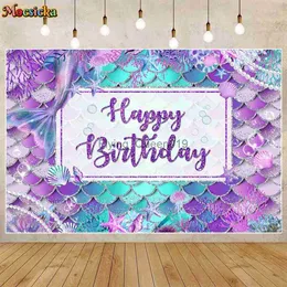 Bakgrundsmaterial MocSicka Mermaid Princess Birthday Backdrop Girl 1st Birthday Party Decor under havet Baby Shower Bakgrund Photostudio Props YQ231003