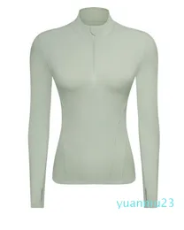 Top da yoga da donna Camicie a maniche lunghe slim fit Giacca sportiva a vita alta Cappotto fitness morbido e caldo Felpe con cappuccio alla moda con collo alto