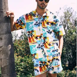 Men's Tracksuits Men Hawaiian Outfits Sets Coconut Palm Print Hawaii Shorts Holiday Beach Shirts Short Sleeve Two Pieces