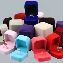 Square Red Velvet Ring Box Jewelry Case Storage Organizer Gift Earrings Packaging Box Portable Travel Wedding Wholesale