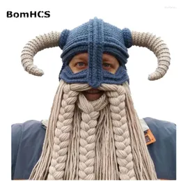 Berets BomHCS Vikings Beanies Beard Horn Hats Handmade Knitted Caps Men's Women Birthday Cool Gifts Party Mask