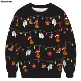 Men's Sweaters Men Women Ugly Christmas Sweater 3D Guitar Sock Bell Printed Holiday Party Crewneck Sweatshirt Funny Xmas Jumpers Tops