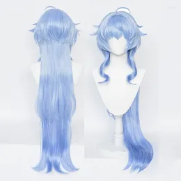 Anime Costumes Genshin Impact Ganyu Cosplay Wig Long Blue Gradient Heat Resistant Synthetic Hair Halloween Wigs Cap