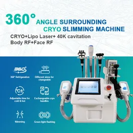 Wielofunkcyjna kriolipoliza 360 Maszyna chłodnicze Spalanie tłuszczu Ciało Salon Salon Cavitation RF Pain Reliew Skóra Wyjazdowe urządzenie z laserowymi podkładkami