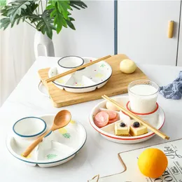 Plates Nordic Net Celebrity One-person Ceramic Breakfast Grid Plate Reduced Fat Quantitative Household Children's Set