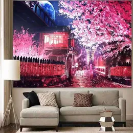 Bakgrundsmaterial Cherry Blossom Tree Forest Tree Tapestry Backdrop Wall Hanging Madrass Beach Handduk Bedrum Rum Estetiskt dekoration Heminredning YQ231003