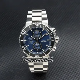 45,5 mm AQUIS 01 774 7743 4155-07 8 24 05PEB VK Quartz Chronograph Relógio masculino com mostrador azul pulseira de aço inoxidável Moldura de cerâmica Cronômetro Novos relógios Timezonewatch Z02a