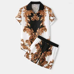 Men's Tracksuits Mens Luxury Baroque Print Shirts And Shorts 2 Pieces Outfits Casual Short Sleeve Hawaiian Shirt Suits Conjuntos Curtos