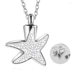 Pendant Necklaces Crystal Starfish Memorial Urn Jewelry Stainless Steel Cremation Souvenir Necklace For Human Pet Ashes