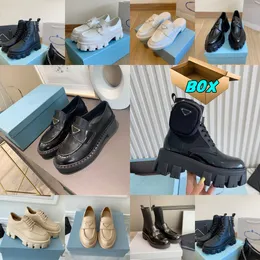 2023 Botas de desenhista Botas de luxo Homens Mulheres Casual Elegante Clássico P Matt Couro Invertido Triângulo Marcado Botas de Bezerro Variedade Preto Bege Branco com caixa