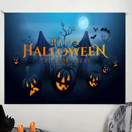 Background Material 1pc Halloween Theme Pumpkin Spooky Backdrop Cloth Bat Spider Web Party Scene Decoration Arrangement Banner Party Decor YQ231003