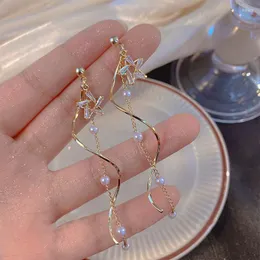 Dangle Earrings 2023 Fashion Long Crystal Star Tassel Drop Earring For Women Korea Gold Color Pearl Personality Wedding Jewelry Gift