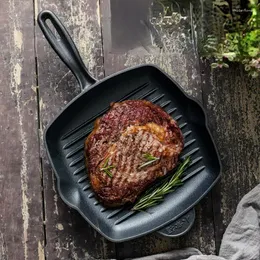 Pans Thickened Cast Iron Steak Frying Pan Stripe Non Coating Stick Home Beef Special Flat Bottom