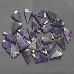 Pendant Necklaces Natural Stone Amethyst Exquisite Necklace Triangle Charms Fashion Jewelry Making Earring Gift Accessorie Wholesale 25Pc