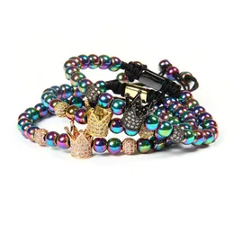 New Macrame Bracelet Whole 10pcs lot 6mm Colors Hematite Stone Beads With Clear CZ Crown Bracelets For Gift248a