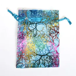 100 st Rainbow Coral Big Size Organza Jewelry Gift Pouch Bags DrawString Candy Bags273k