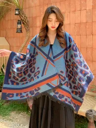 Lenços moda inverno mulheres retro cachecol camadas e ponchos senhoras de malha leopardo quente chales femme capa para mujer pashmina envoltório xale