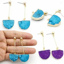 Dangle Earrings Natural Druzy Stud Semicircle Quartz Crystal Stone Gold Color Pendant Earring For Women Fashion Jewelry Gifts