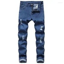 メンズジーンズデニムカジュアルプラスサイズのズボンのレギュラーフィット廃ined薄い青い鉛筆パンツトレンド