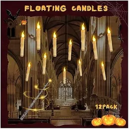 Halloween Decorations Indoor amp Outdoor, Floating Candles with Wand Remote - Witch Decor Flameless Hanging LED Candles for Room Home Bedr