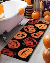 Herbst-Halloween-Badezimmerteppiche, Läufer, Kürbisse, lange Badematte für Herbsternte, Thanksgiving, Heimdekoration, weicher, luxuriöser, rutschfester Plüschteppich für