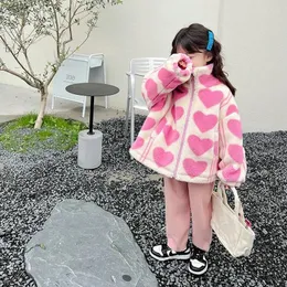 Giacche Giacca da ragazza Giacca in velluto di agnello Super spesso Plus Cappotto d'amore Top 22 Abbigliamento esterno invernale per bambini Rosa