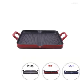 Pans 29 26cm Cast Iron Korean Enamel Square BBQ Plate Home Barbecue Teppanyaki Grill Red Blue Black