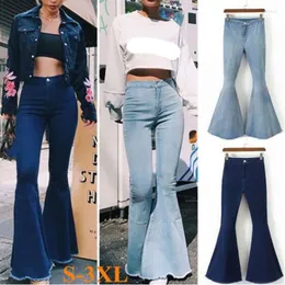 Women's Jeans High Waist Vintage Blue Flare Pants Solid Color Slim Fit Sexy Fashion Casual Versatile Trousers Summer 2023