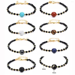 Strand 4MM Glass Crystal Beads Bracelets With 10MM Stone Middle Chakras Healing Yoga Meditation Relax Anxiety Bangle For Womens Mens