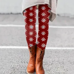 Women's Leggings 2023 Christmas Elk Tree Snowflakes Printed Yoga Pants Slim High Waist Elastic Xmas Trousers