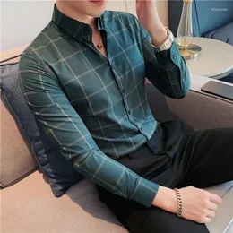Men's Casual Shirts 2023 Spring Business Plaid Shirt Formal Workwear Wedding Dress Slim Social Party Clothes Checked S-4XL