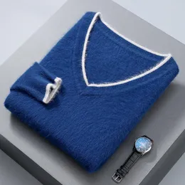 Men's Sweaters Classics Pullover Mink Cashmere Large Size Fashion V-Neck Knit Shirt Winter Men Tops Long Sleeve Warm Jumper