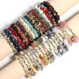 Strand Girl Jewelry Gift Natural Stone Crystal Crushed Women Irregular Chips Alloy Lobster Clasp Bracelet 6-8"