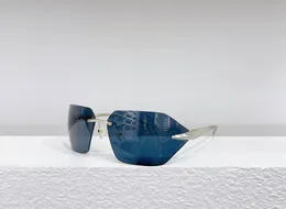 męskie okulary przeciwsłoneczne okulary startowe zakrzywione ultra cienkie soczewki metalowe ramy bez obręczy ozdobione fasetowanymi trójkątami srebrne niebieskie okulary do jazdy
