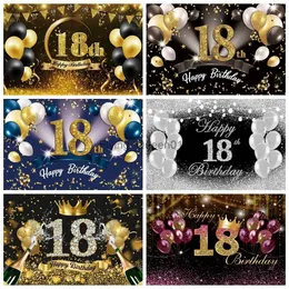 Справочный материал 18-летний фон для вечеринки по случаю дня рождения Черное золото Блестящий воздушный шар для мальчиков и девочек 18-й день рождения Бар-мицва Фотография Фон YQ231003