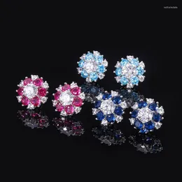 Stud Earrings Elegant Lab Created Ruby Sapphire Snowflake For Women S925 Silver Original Luxury Jewelry Birthday Gift Girlfriend