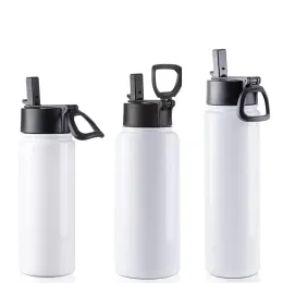 Sublimation Blank Tumbler Stainless Steel 18 25 32 OZ Water Bottle Vacuum Flask with Straw and Portable Handle