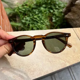 Sunglasses Men 2023 Gregory Peck Brand Design Polarized Striple Brown Acetate Sun Glasses Vintage Round
