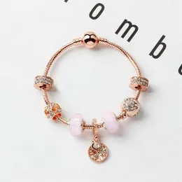 New style loose charm beads life tree pendant bangle rose gold charm bracelet girl women gift DIY Jewelry Accessories218K