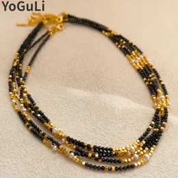 Chains Retro Jewelry One Layer Vintage Temperament Gold Color Black Bead Necklace For Women Girl Accessories Drop