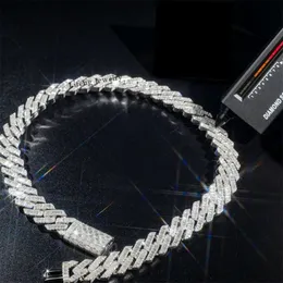 العلامة التجارية أزياء امرأة الساخنة بيع 925 شريحة أبيض الذهب مطلي VVS Moissanite Pass Tester Diamond 18mm Miami Cuban Link Chain Baguette Netclaces for Men