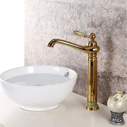 Bathroom Sink Faucets Free Ship GOLD Single Hole Lavatory Vessel Crystal Stone Faucet Mixer Tap