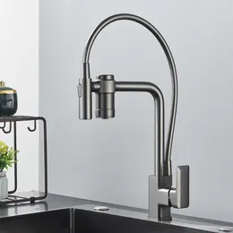 Kitchen Faucets Vidric Gray Faucet Pull Out Rotation Purified Tap Spray Stream Mode Filter Water Deck Mount Cold Mixer Purification